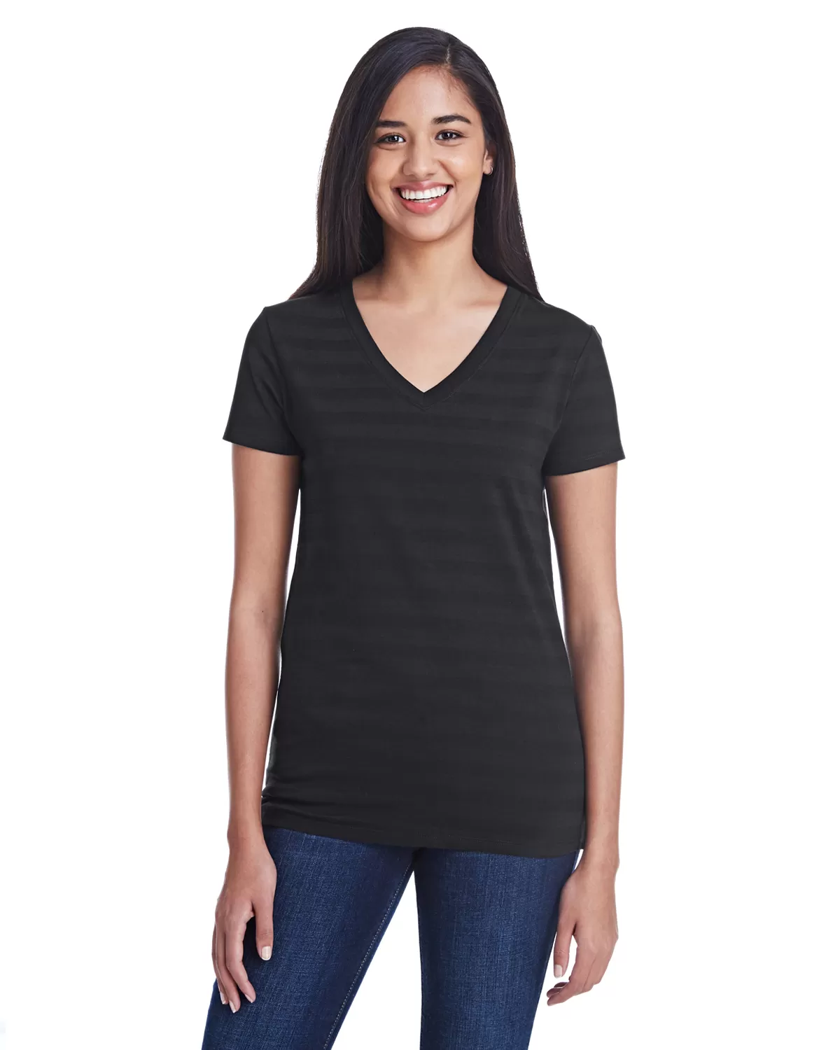 Threadfast 252RV Ladies' Invisible Stripe V-Neck T-Shirt