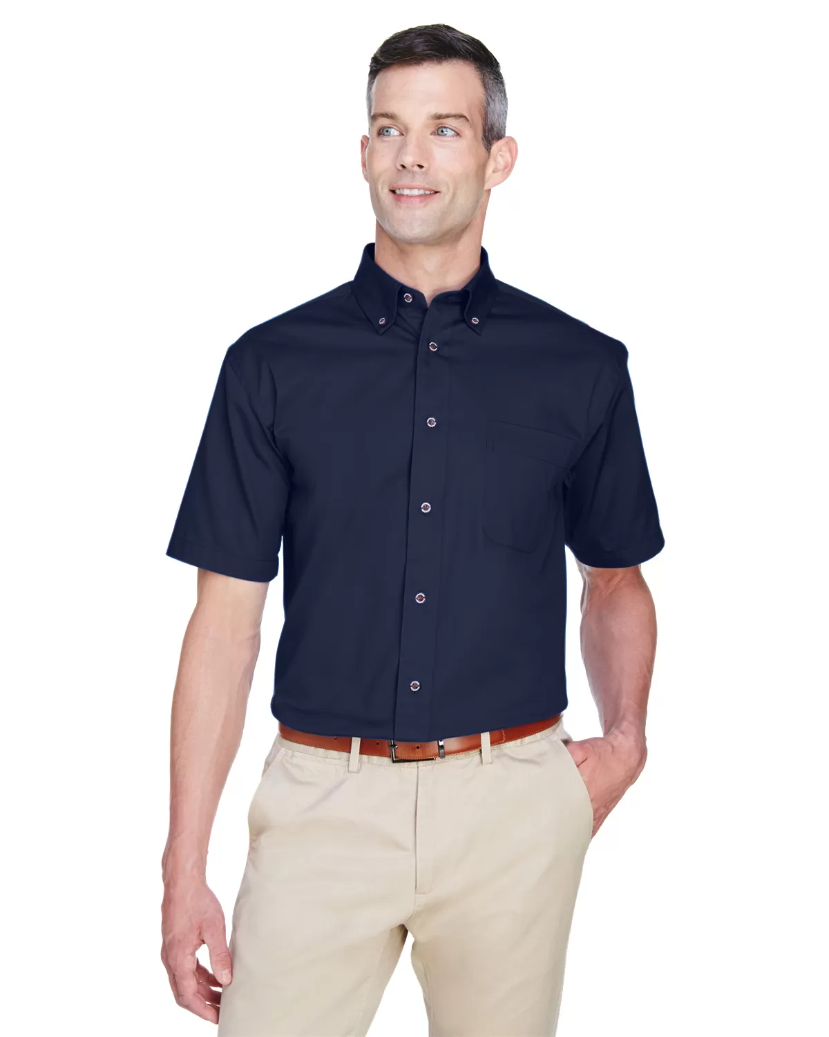 Harriton M500S Men's Easy Blend™ Short-Sleeve Twill Shirt with Stain-Release