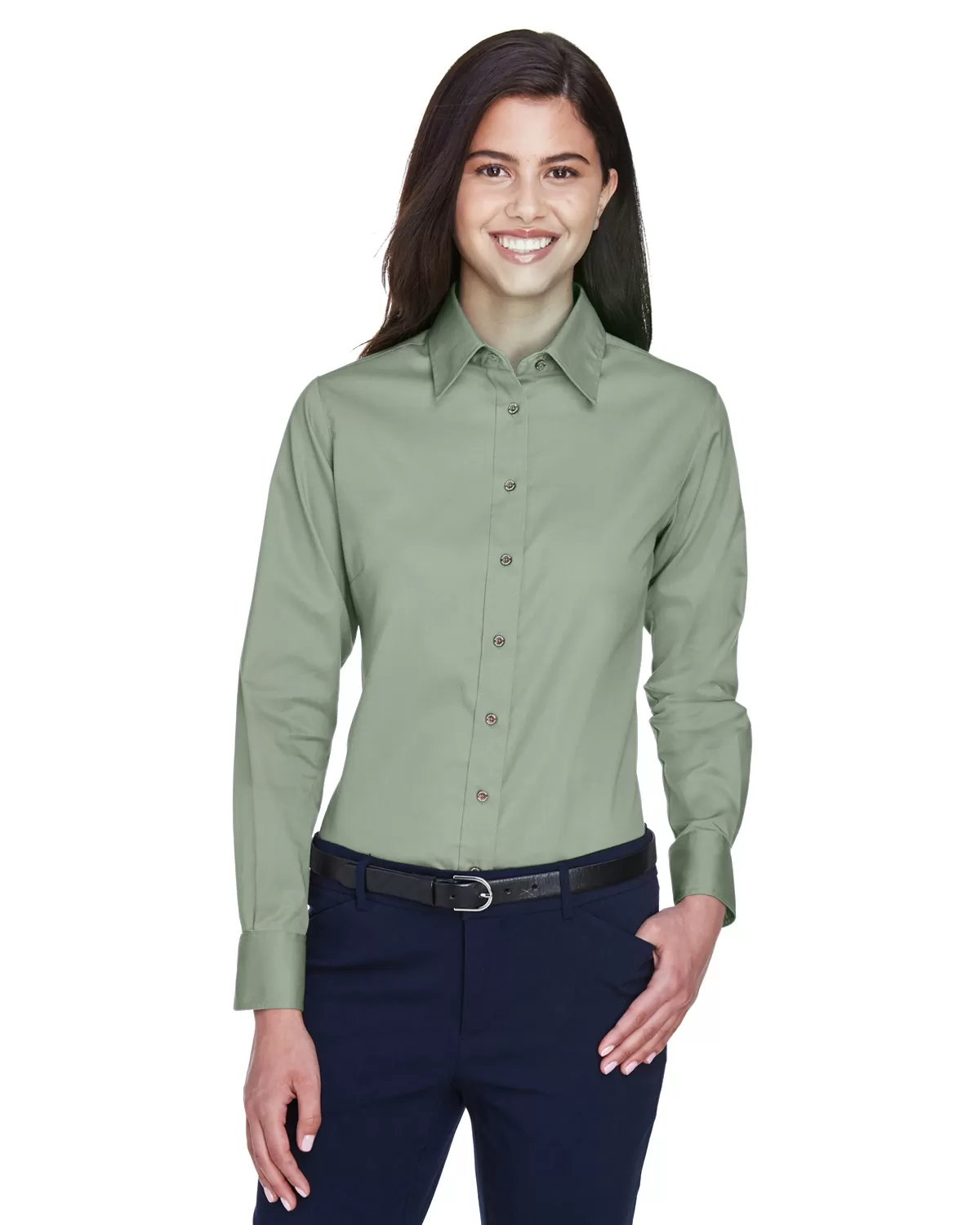 Harriton M500W Ladies' Easy Blend™ Long-Sleeve Twill Shirt with Stain-Release