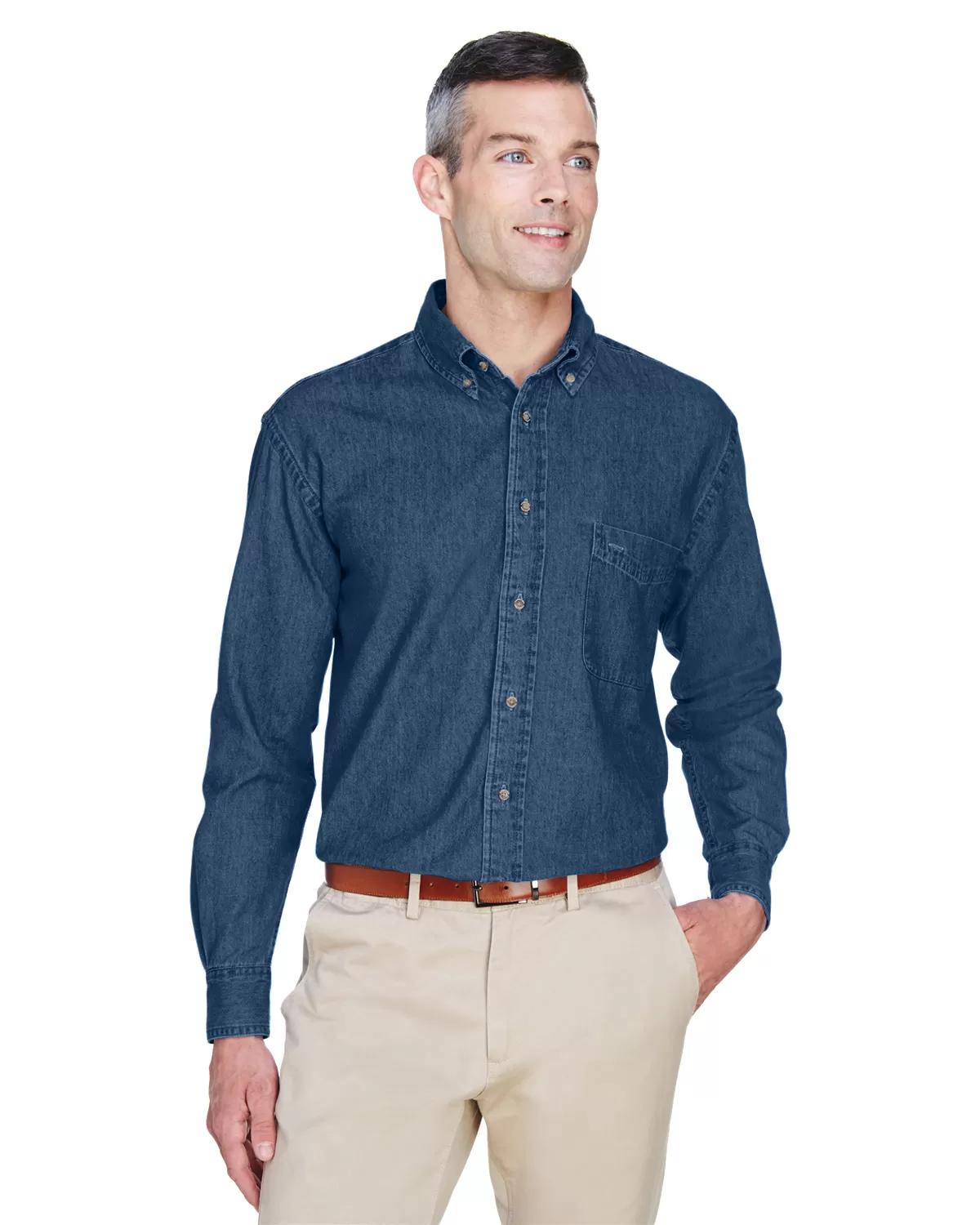 Harriton M550T Men's Tall 6.5 oz. Long-Sleeve Denim Shirt