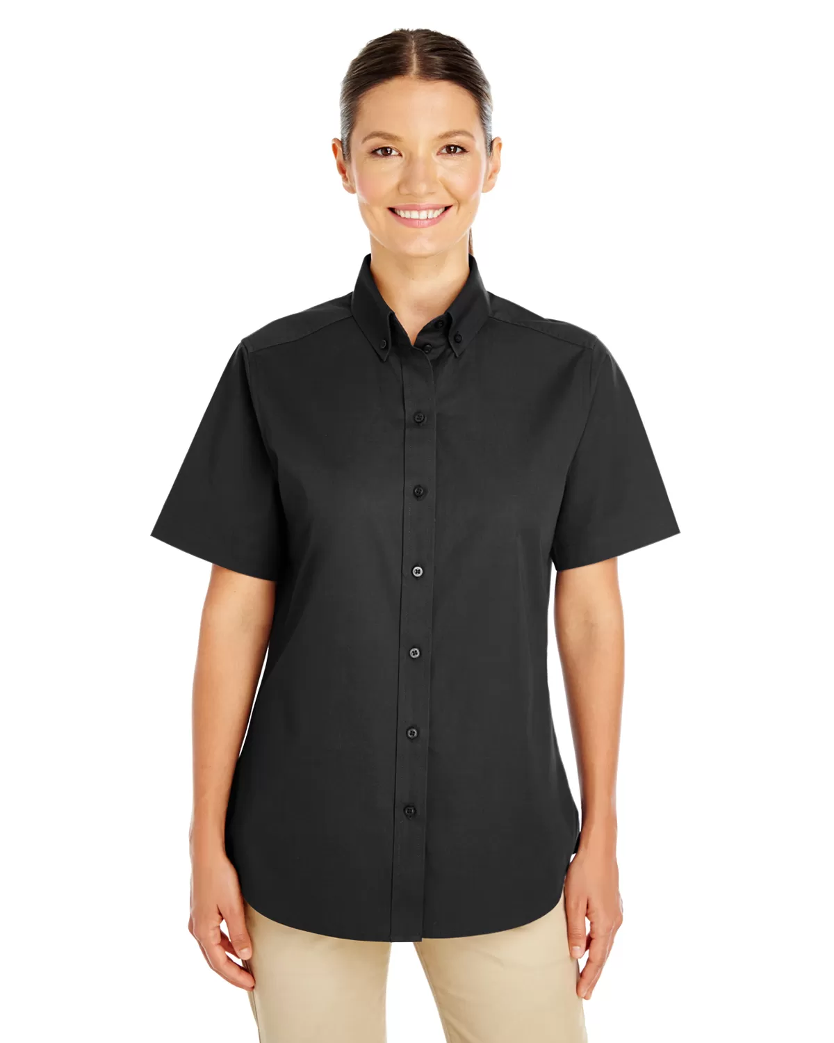 Harriton M582W Ladies' Foundation 100% Cotton Short-Sleeve Twill Shirt with Teflon™